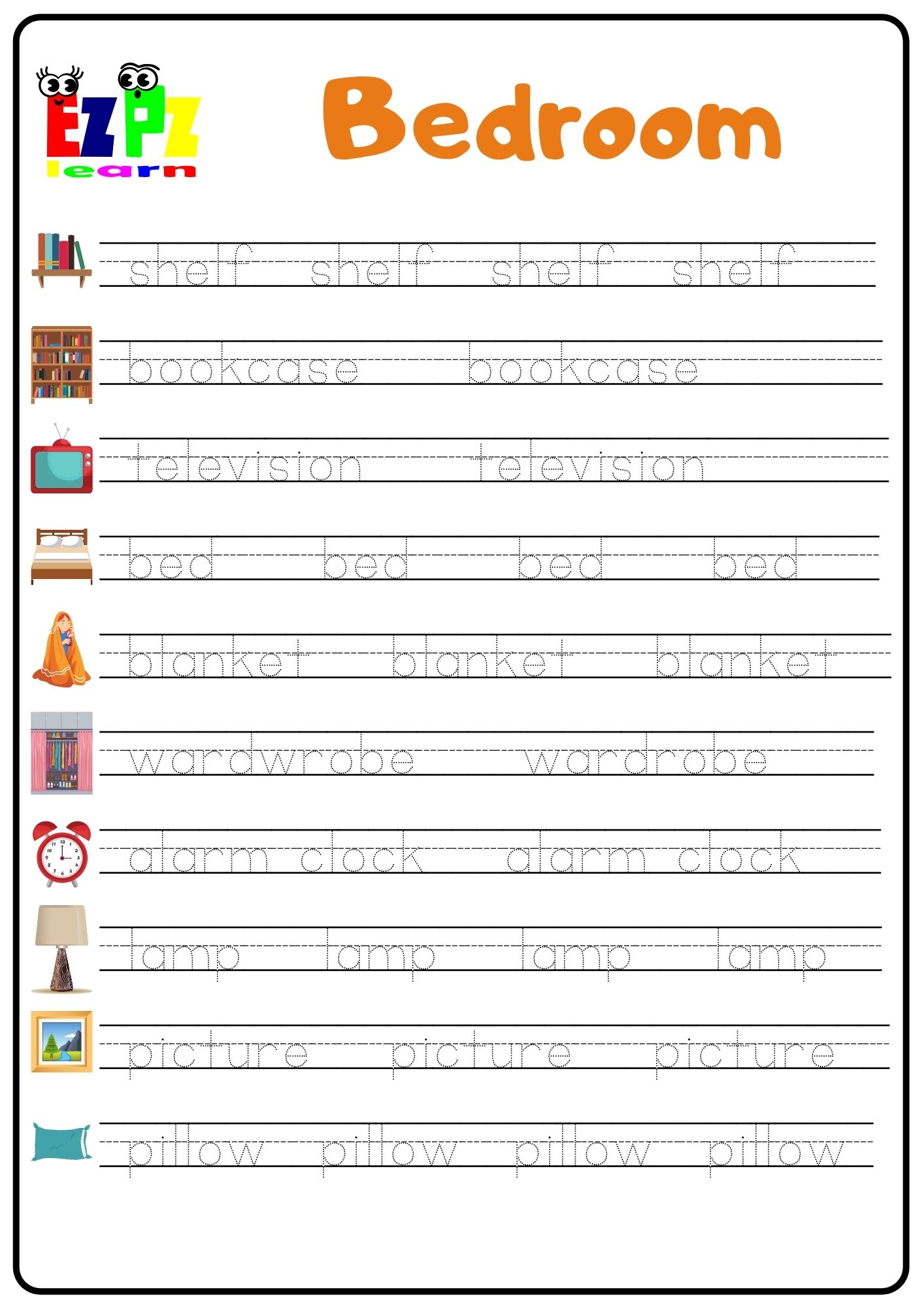 bedroom-word-tracing-worksheet-ezpzlearn